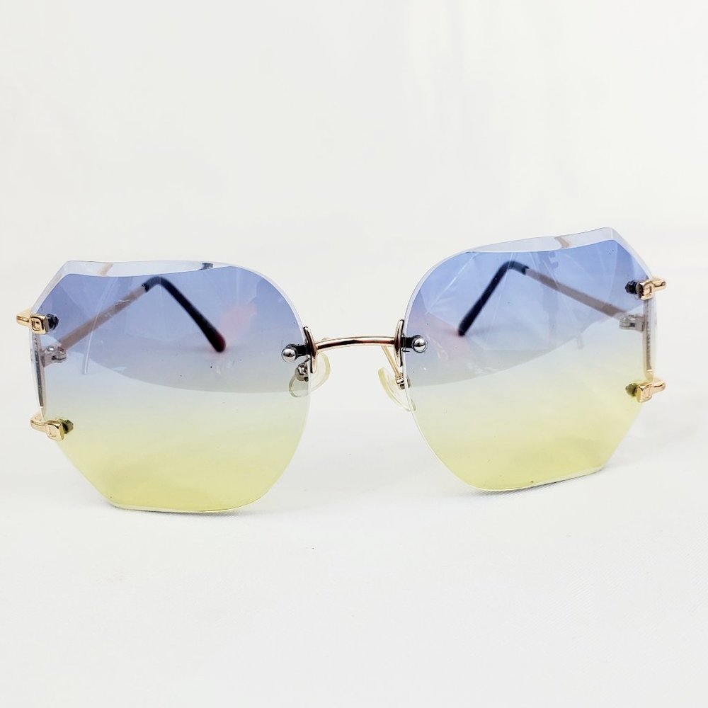 Retro Chic Silver Rimless Butterfly Shades Yellow Gradient Sunglasses ES1103